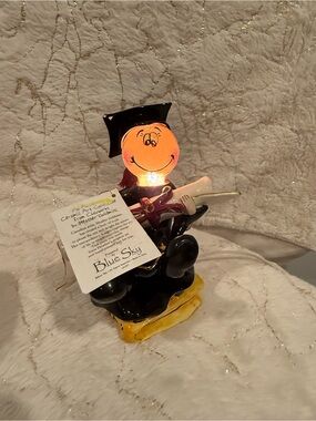 Blue Sky Graduation Smiley Figurine in Black, Yellow, Orange